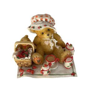 Cherished Teddies Teddy Bear‎ Picnic Figurine Strawberries Tea Set 3 1/3" x 3